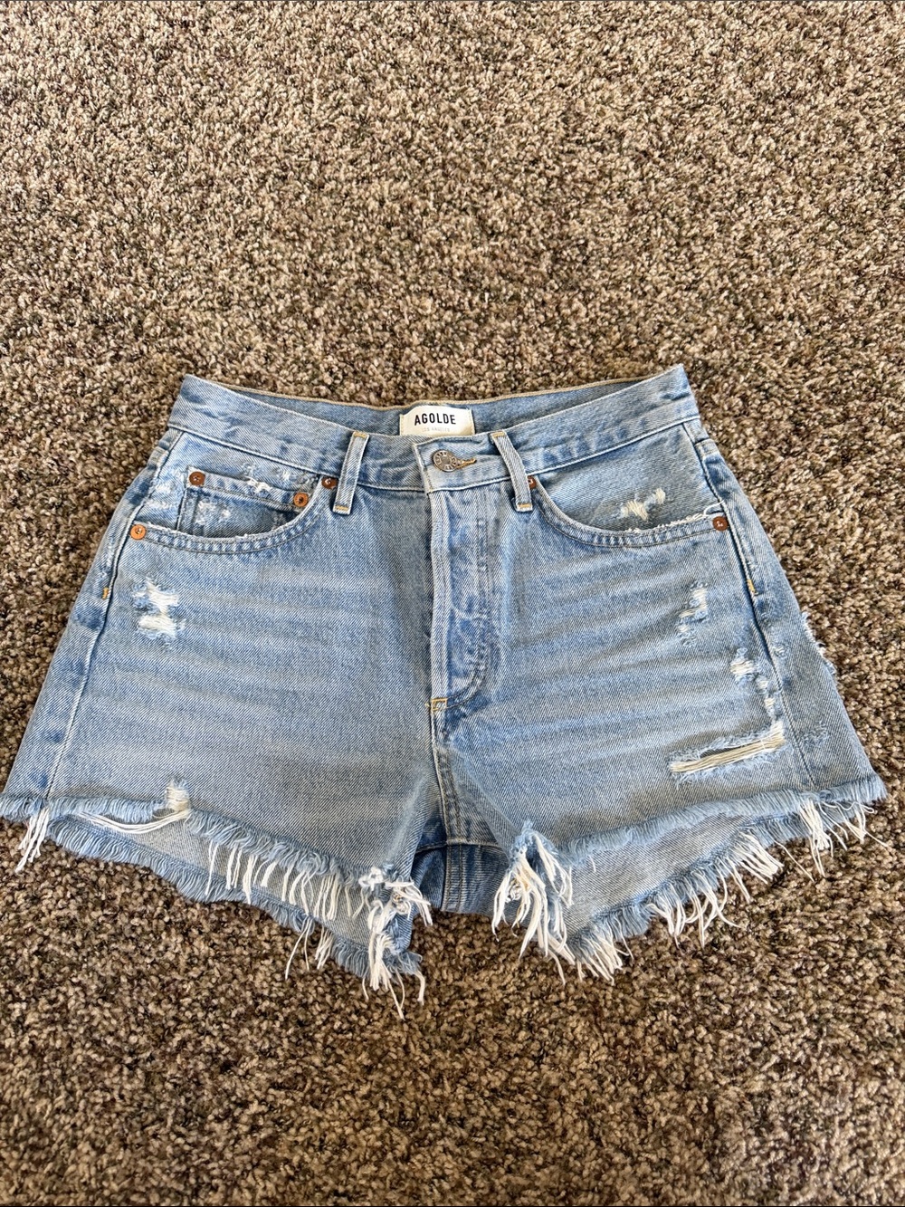 Agolde Light Wash Distressed Denim Cutoff Shorts